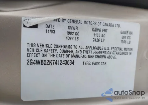 2004 Buick Regal Ls from USA, damaged, VIN 2G4WB52K741243634